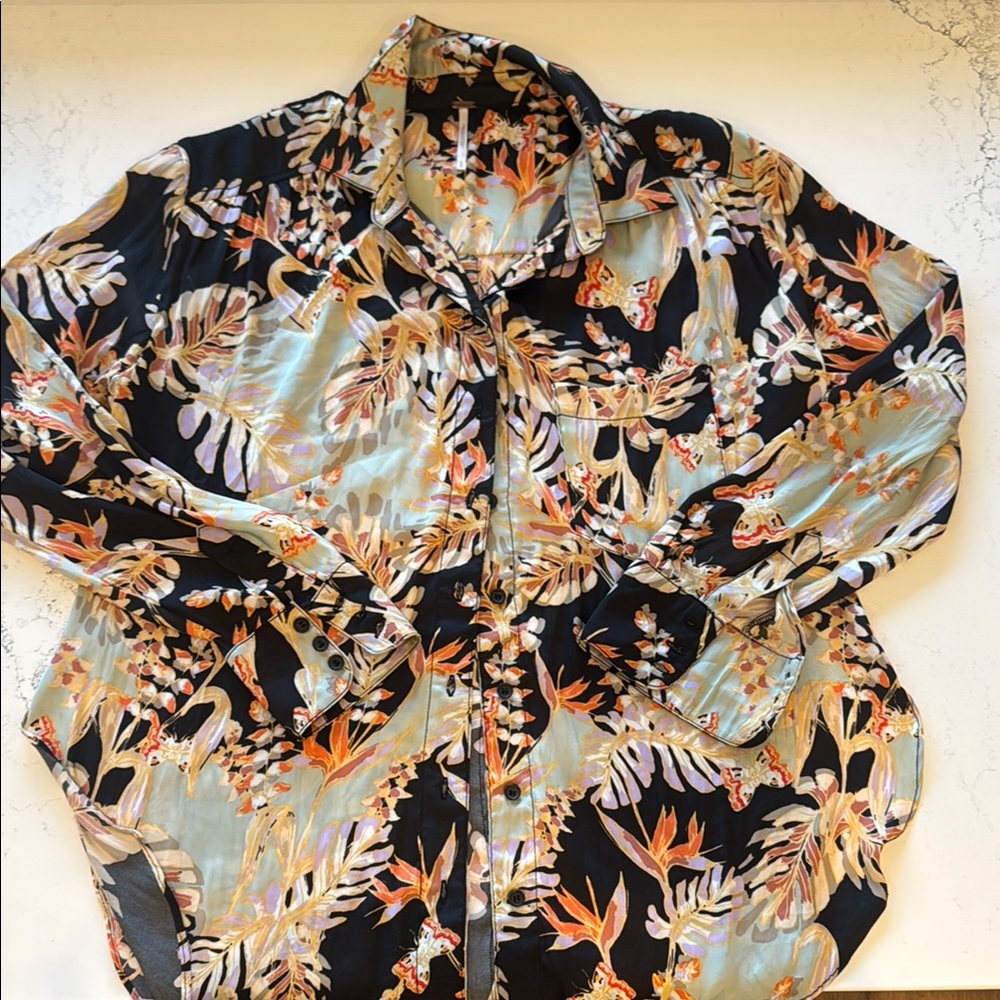 Free People Floral Blouse - Black and Orange